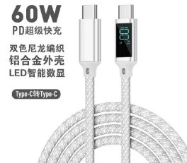 USB C Digital Display Super Fast Charge 60W 100W Quick Charger Cable for Notebook for Apple for Huawei Nylon Braid Shielding Com