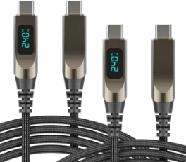 PD100W 66W 240W LED Digital Display Nylon Braided Fast Charging USB C Cable for iPhone